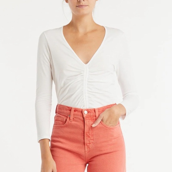 VERONICA BEARD Kerr White Ruched Drawstring T-Shirt long sleeve NWT - Picture 8 of 8